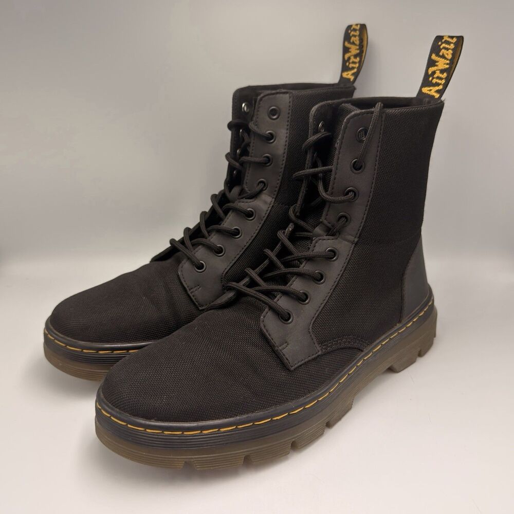 Dr Martens Combs Boots Mens 10 Womens 11 Black Canvas Combat Lace Up AW004